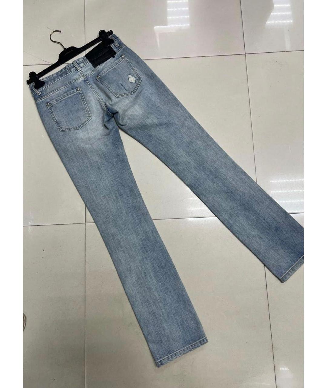 PHILIPP PLEIN Голубые хлопко-эластановые прямые джинсы, фото 2