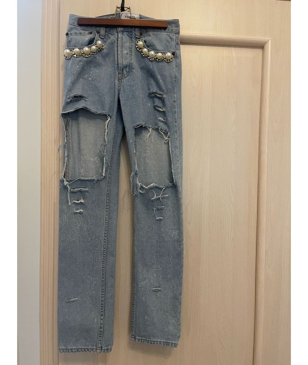 FORTE COUTURE Голубые хлопковые прямые джинсы, фото 5