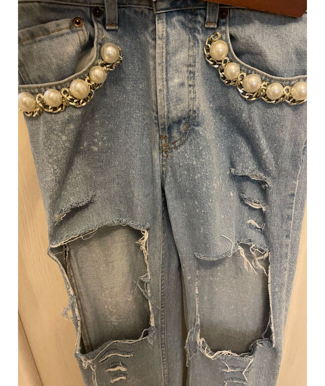 FORTE COUTURE Голубые хлопковые прямые джинсы, фото 3