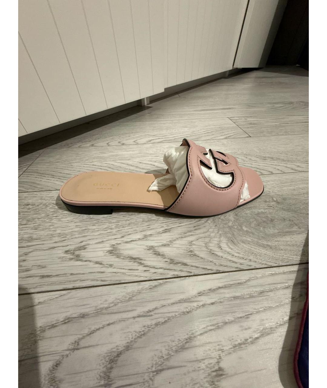 GUCCI Розовые кожаные шлепанцы, фото 6