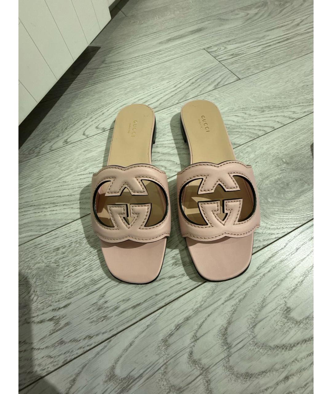 GUCCI Розовые кожаные шлепанцы, фото 2