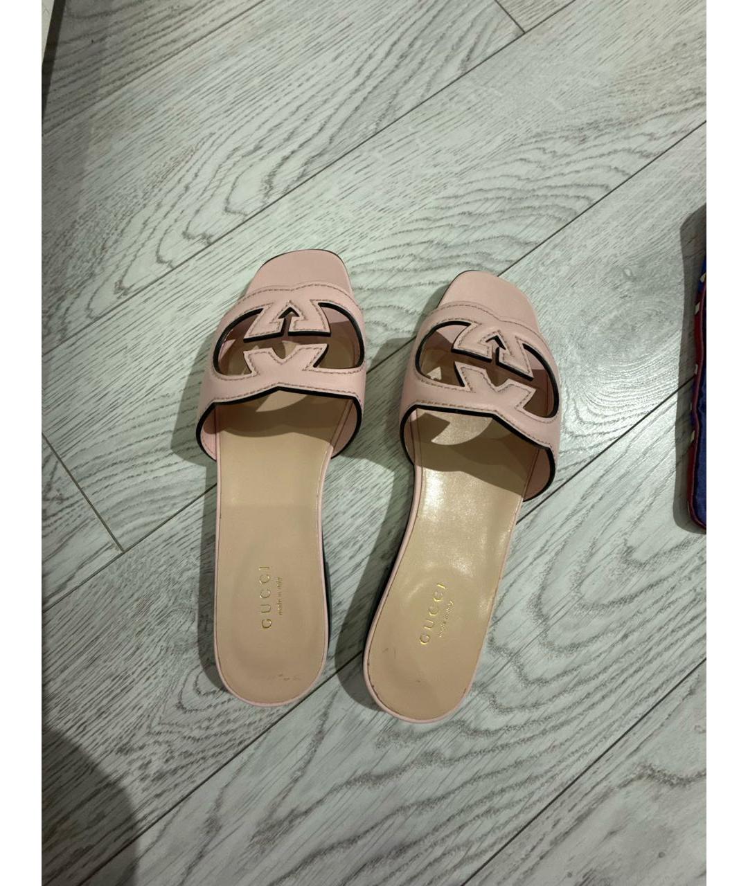 GUCCI Розовые кожаные шлепанцы, фото 3
