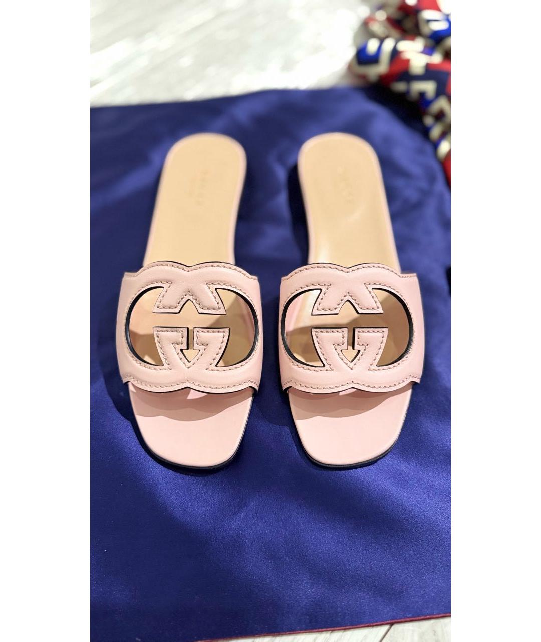 GUCCI Розовые кожаные шлепанцы, фото 5