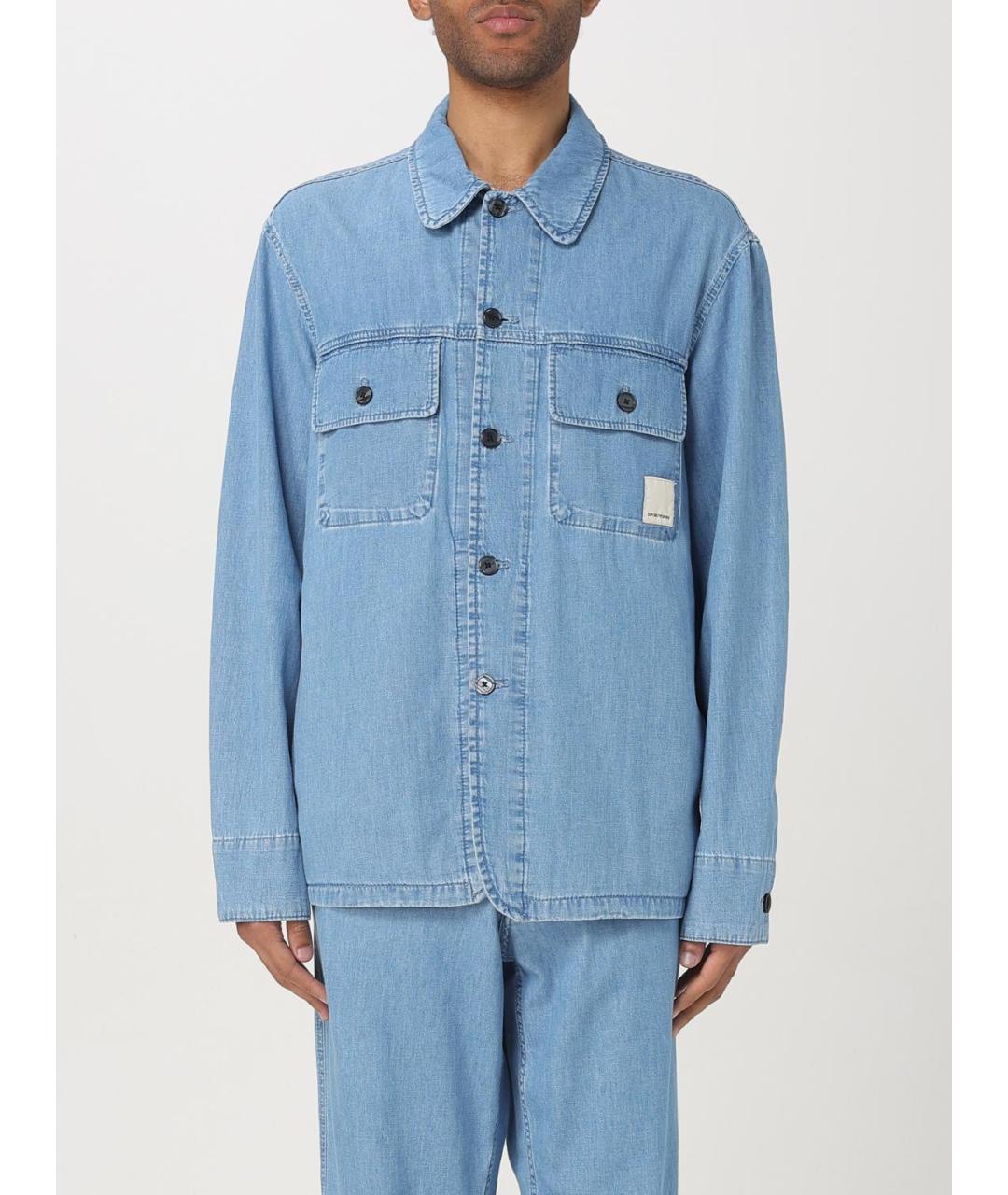 EMPORIO ARMANI Синяя хлопковая кэжуал рубашка, фото 5