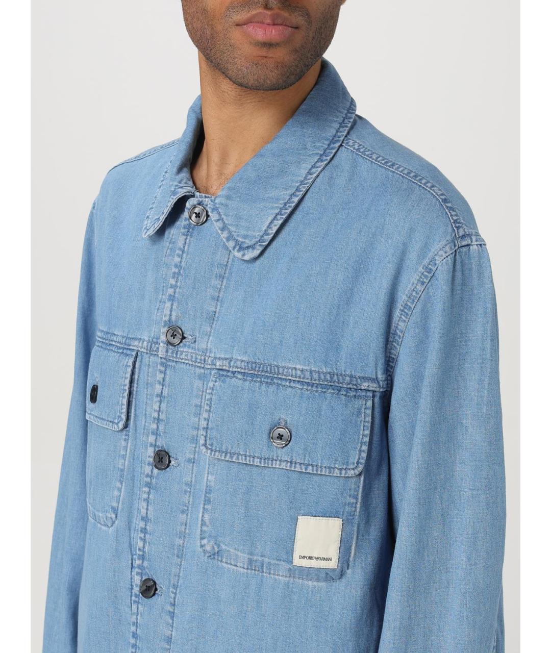 EMPORIO ARMANI Синяя хлопковая кэжуал рубашка, фото 4