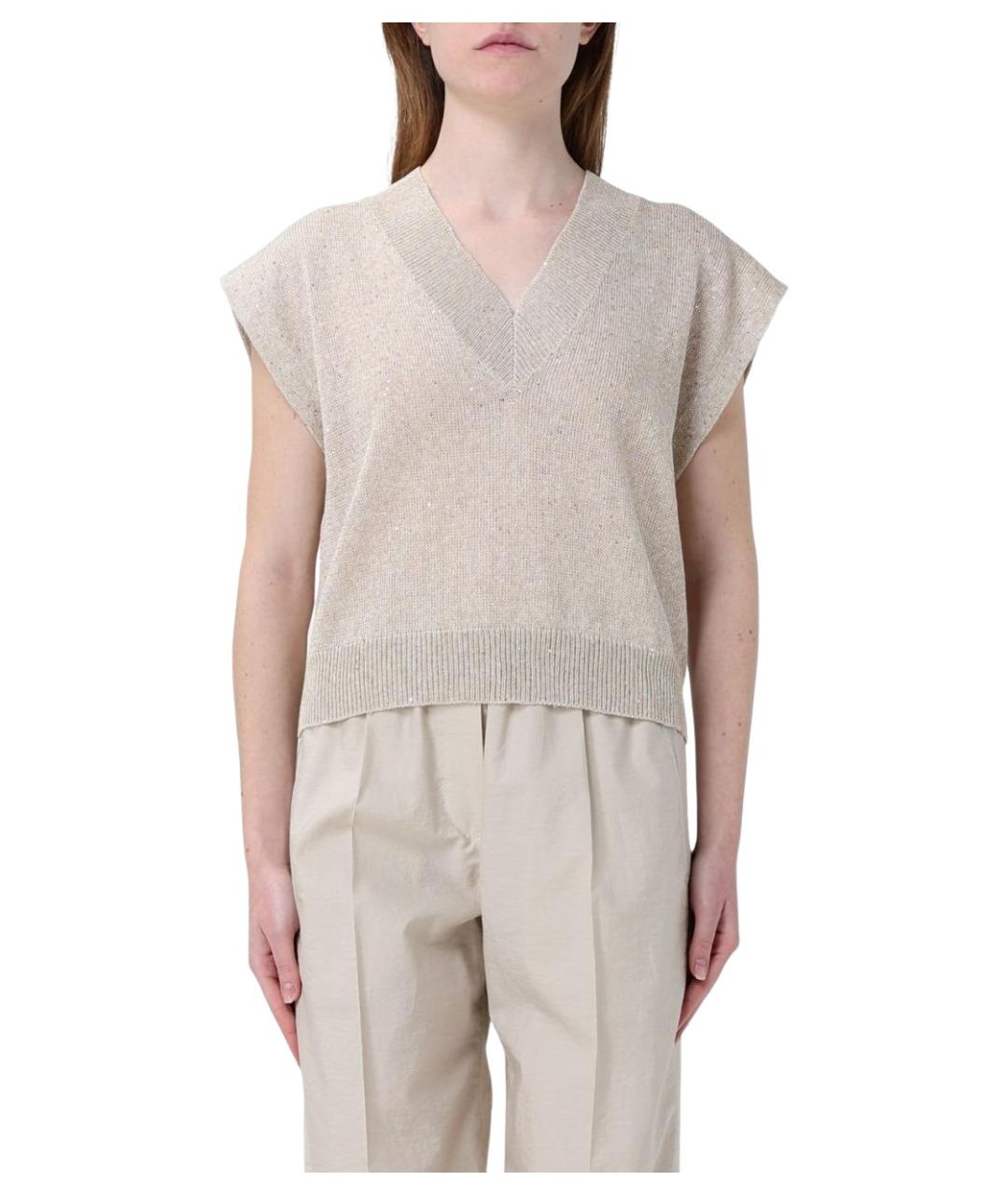 BRUNELLO CUCINELLI Бежевая льняная жилетка, фото 1