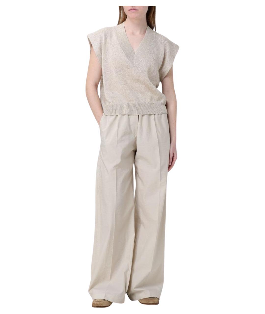 BRUNELLO CUCINELLI Бежевые льняные прямые брюки, фото 2