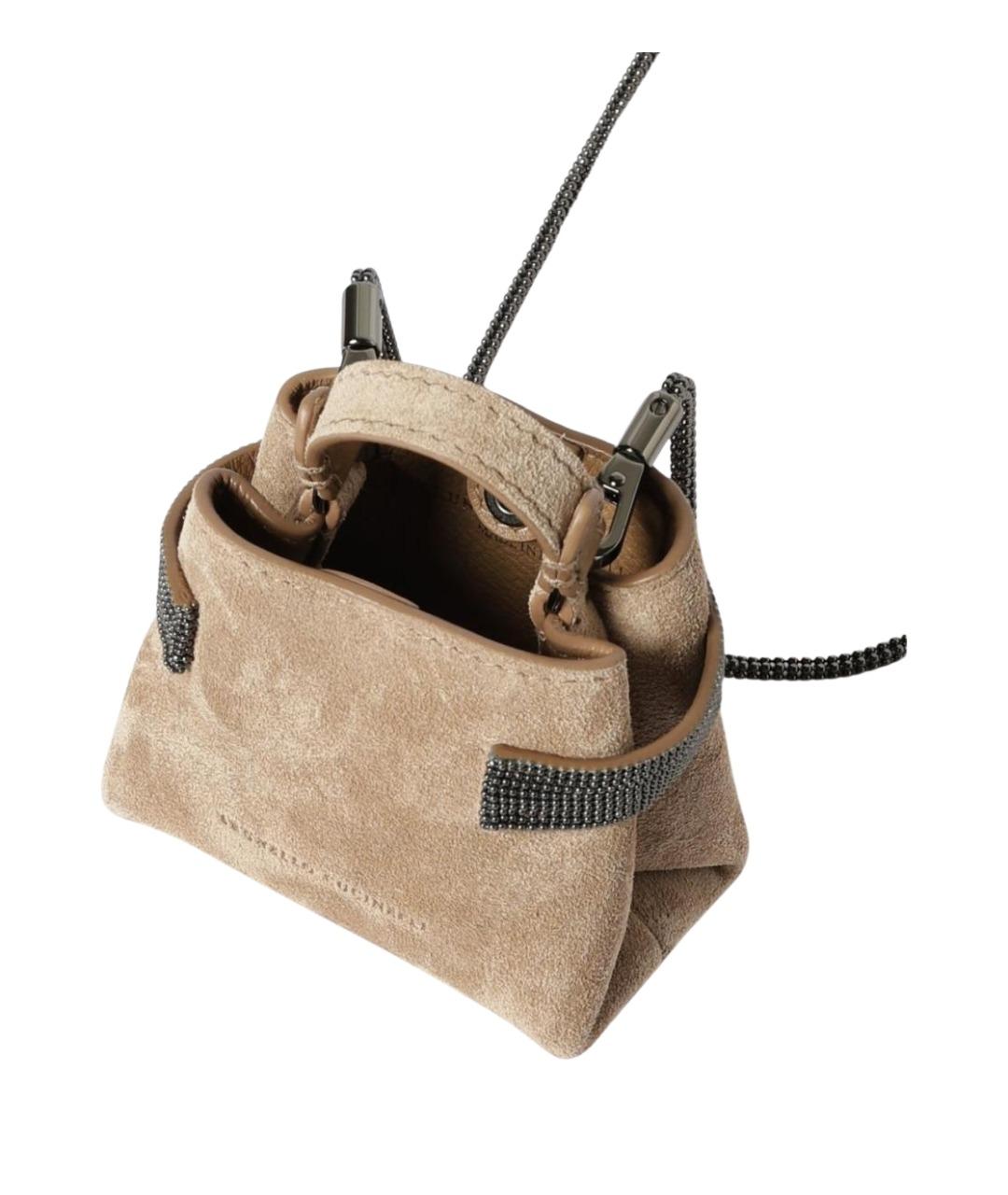 BRUNELLO CUCINELLI Бежевая замшевая сумка через плечо, фото 5