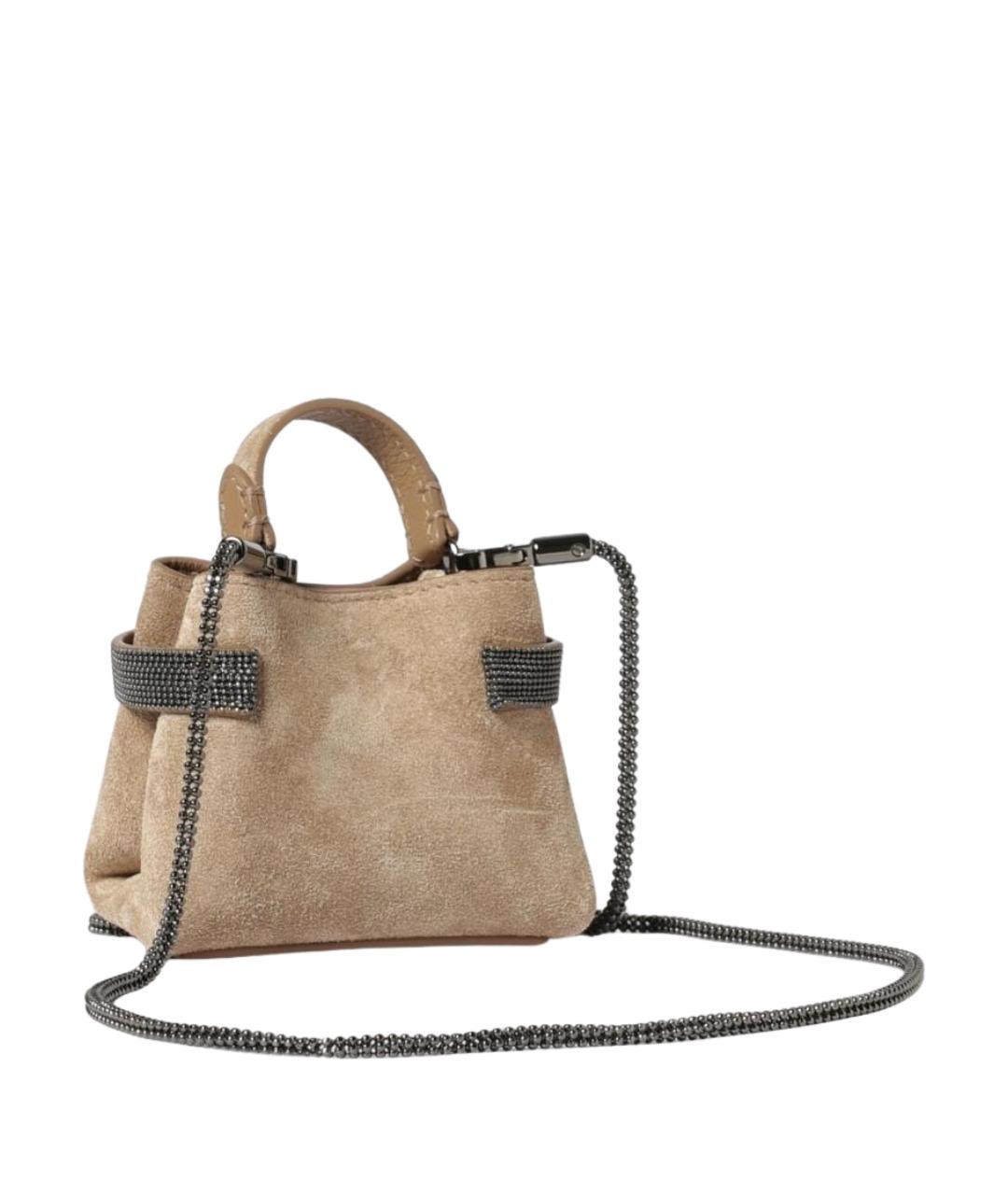 BRUNELLO CUCINELLI Бежевая замшевая сумка через плечо, фото 3
