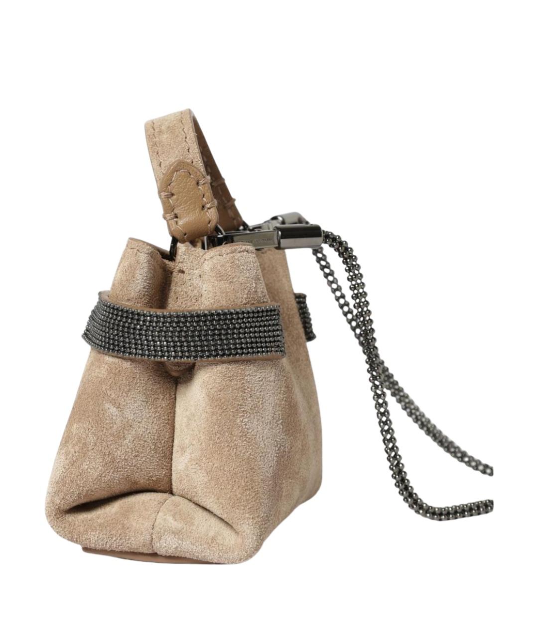 BRUNELLO CUCINELLI Бежевая замшевая сумка через плечо, фото 4