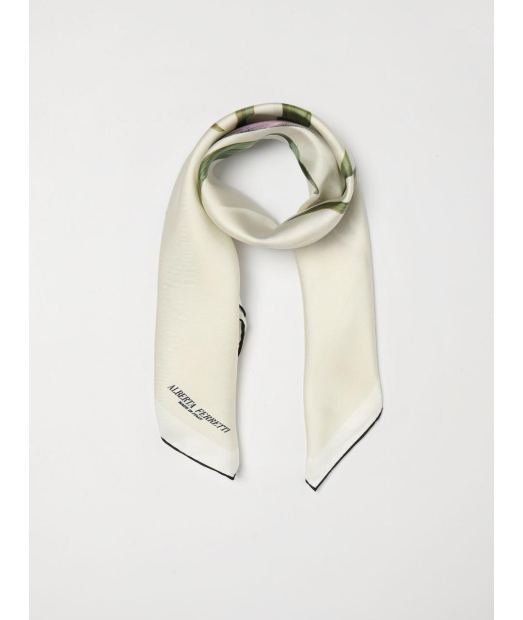 ALBERTA FERRETTI Бежевый шелковый платок, фото 4