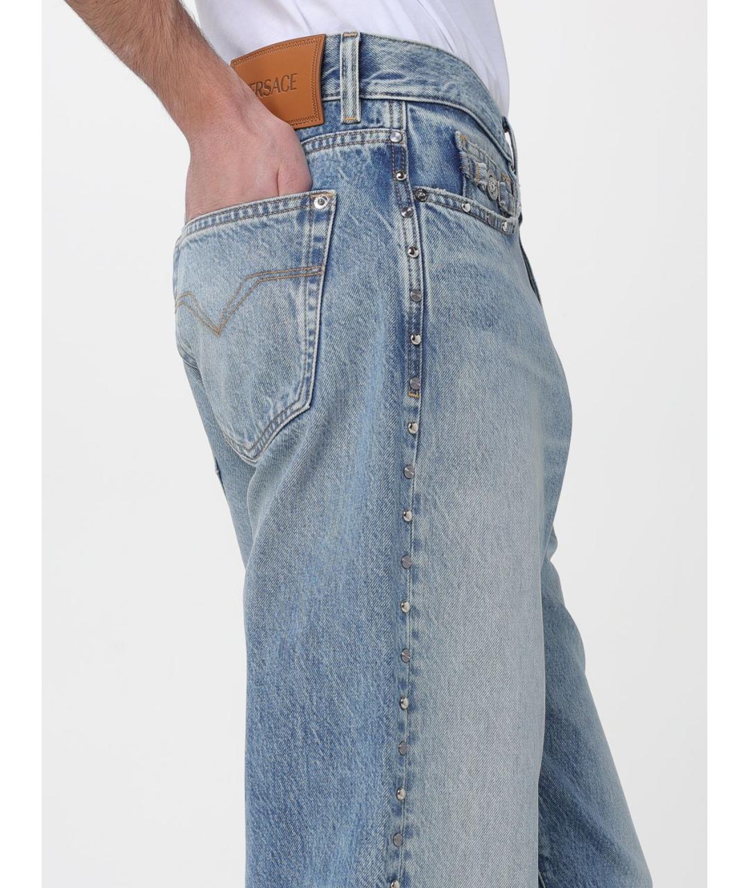 VERSACE Синие хлопковые прямые джинсы, фото 5