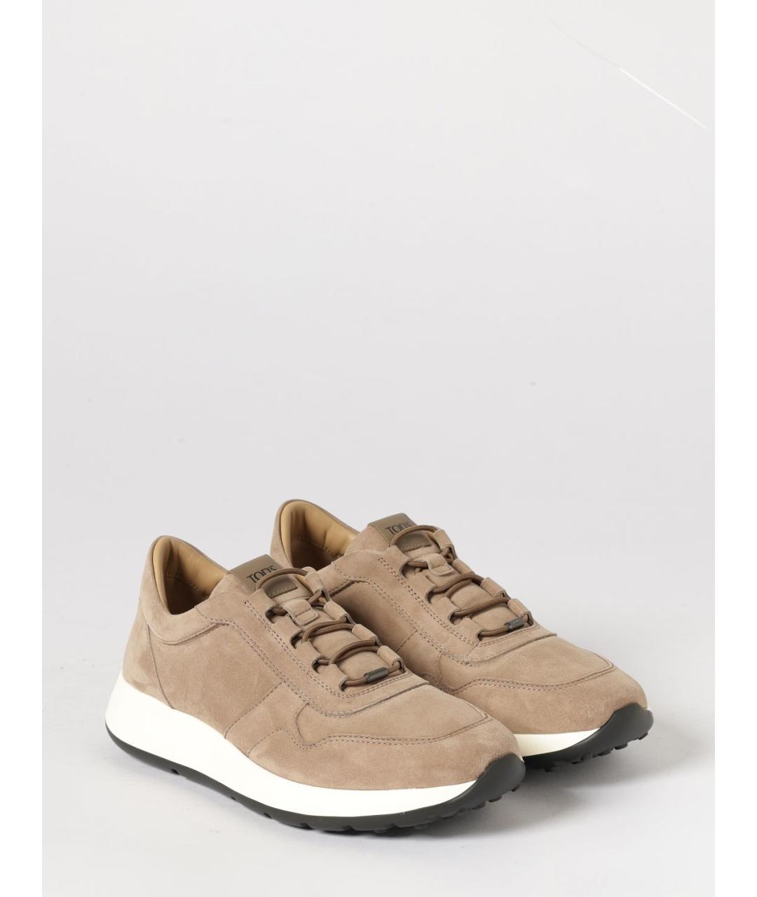 TOD'S Бежевые замшевые низкие кроссовки / кеды, фото 2