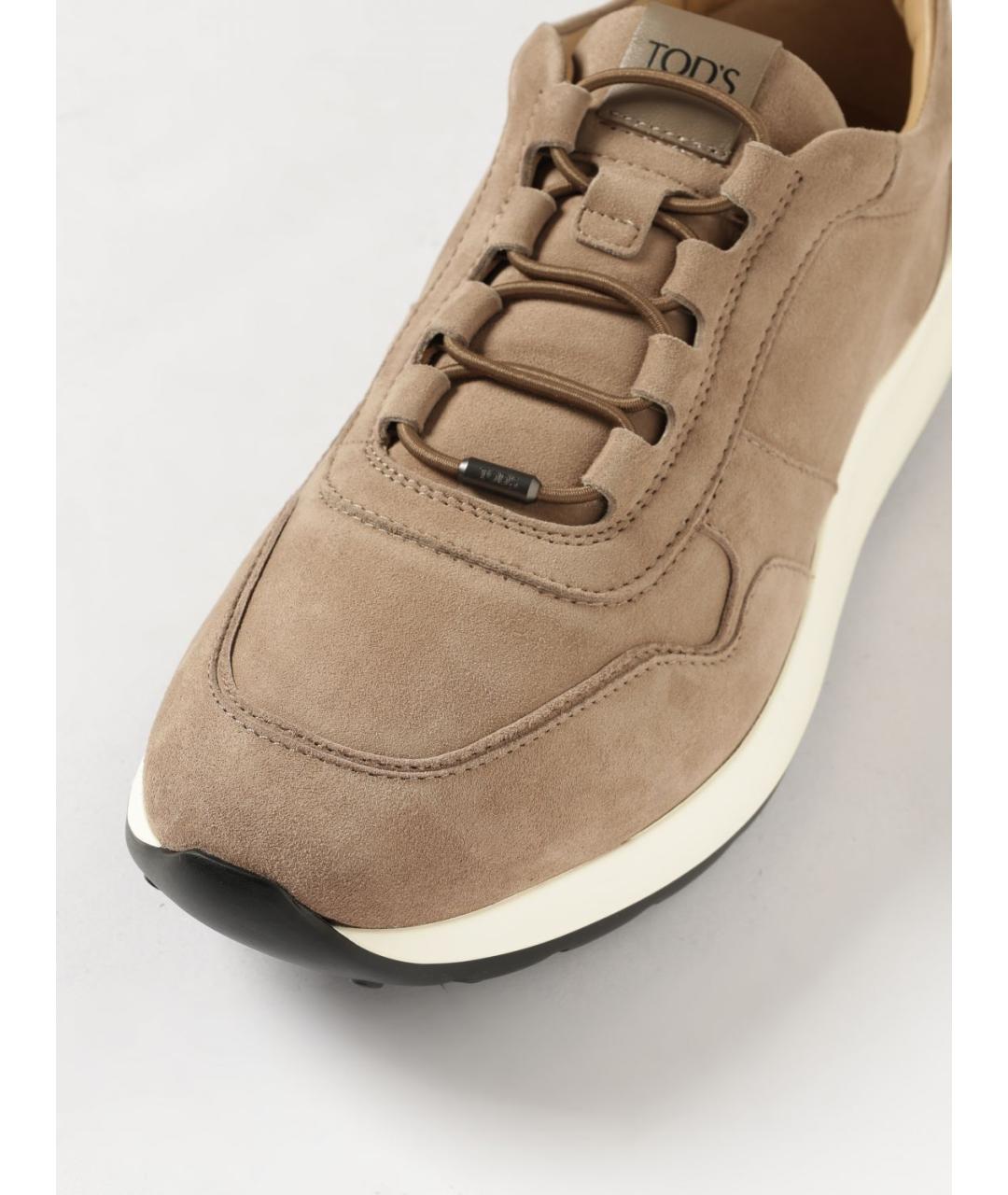 TOD'S Бежевые замшевые низкие кроссовки / кеды, фото 4