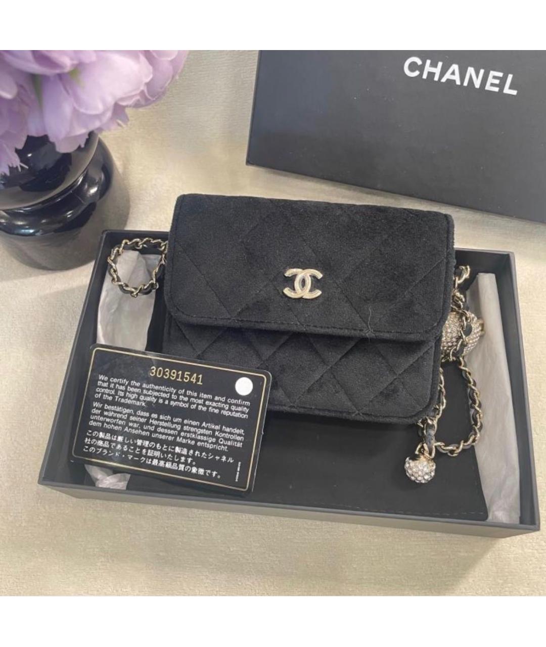 CHANEL Черная бархатная сумка через плечо, фото 3