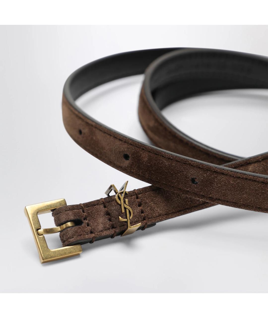 SAINT LAURENT Коричневый замшевый ремень, фото 2