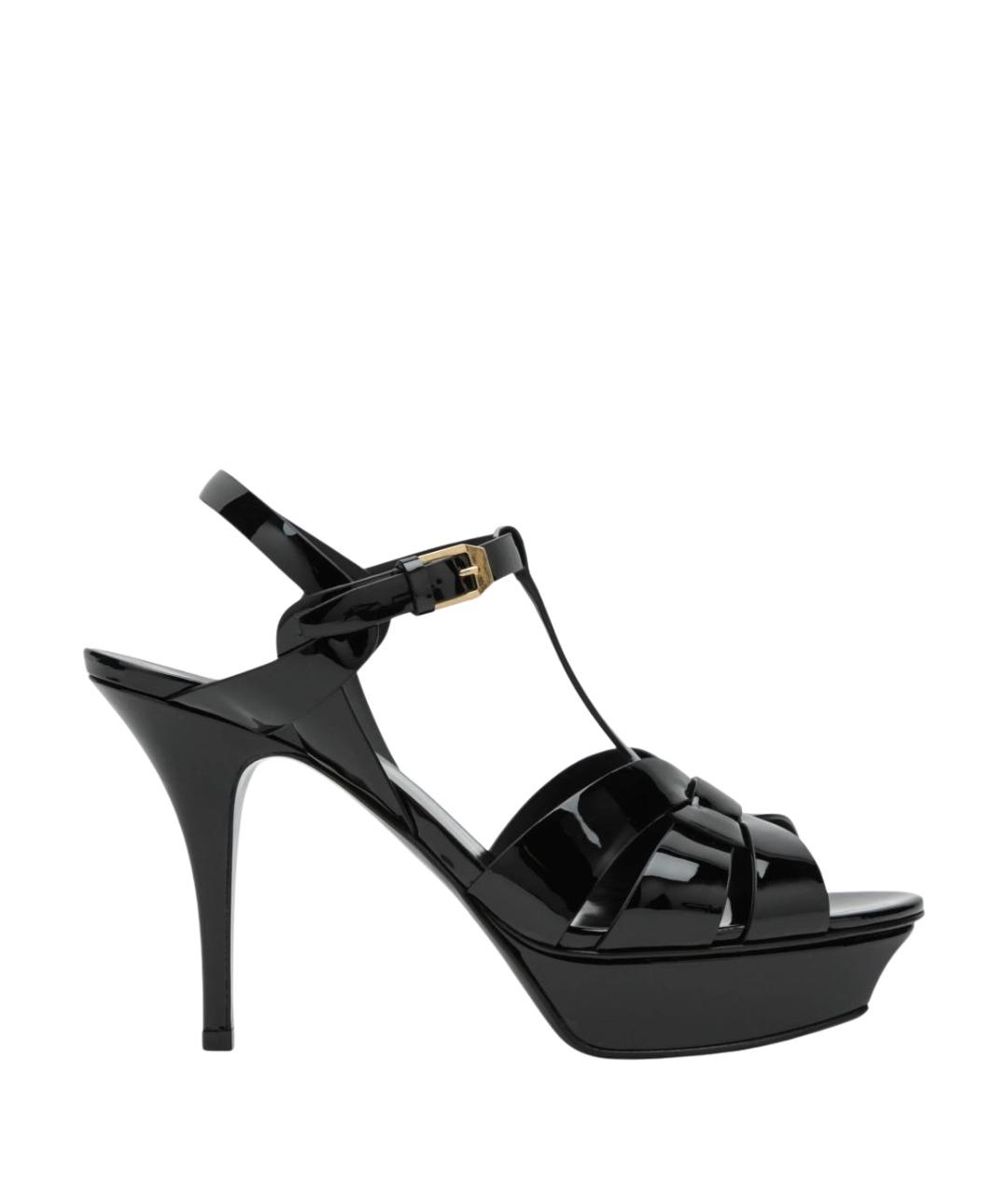 SAINT LAURENT Черные босоножки из лакированной кожи, фото 1