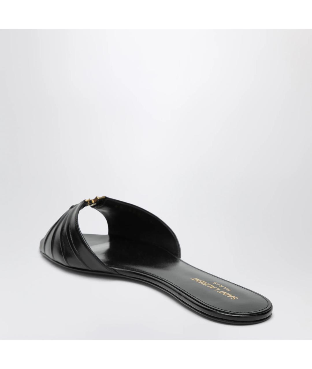 SAINT LAURENT Черные кожаные шлепанцы, фото 2