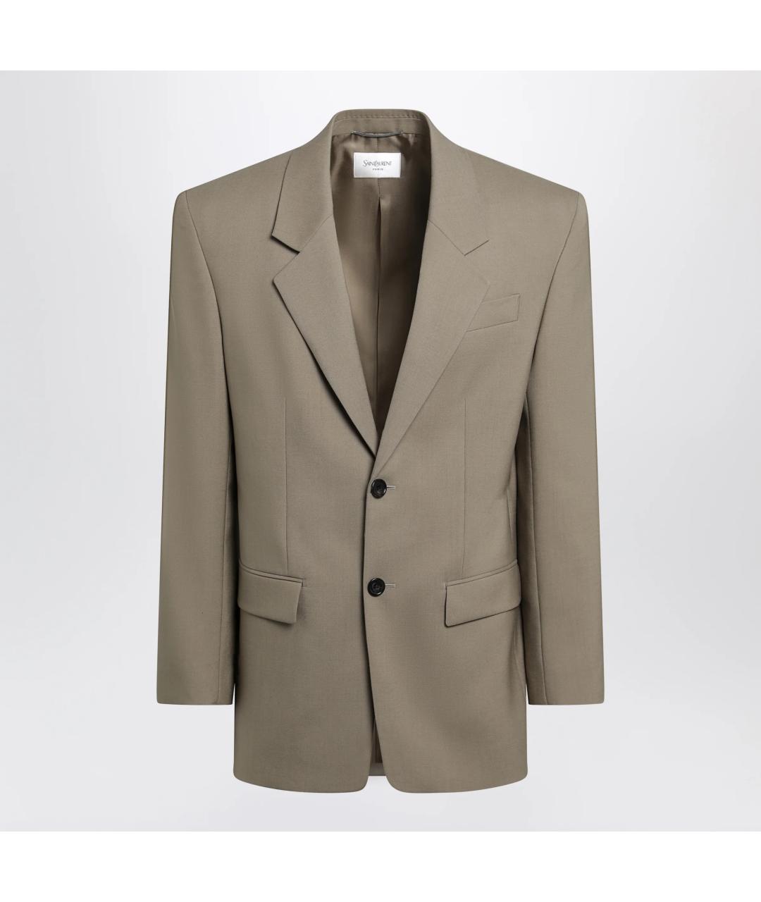 SAINT LAURENT Бежевый шерстяной пиджак, фото 3