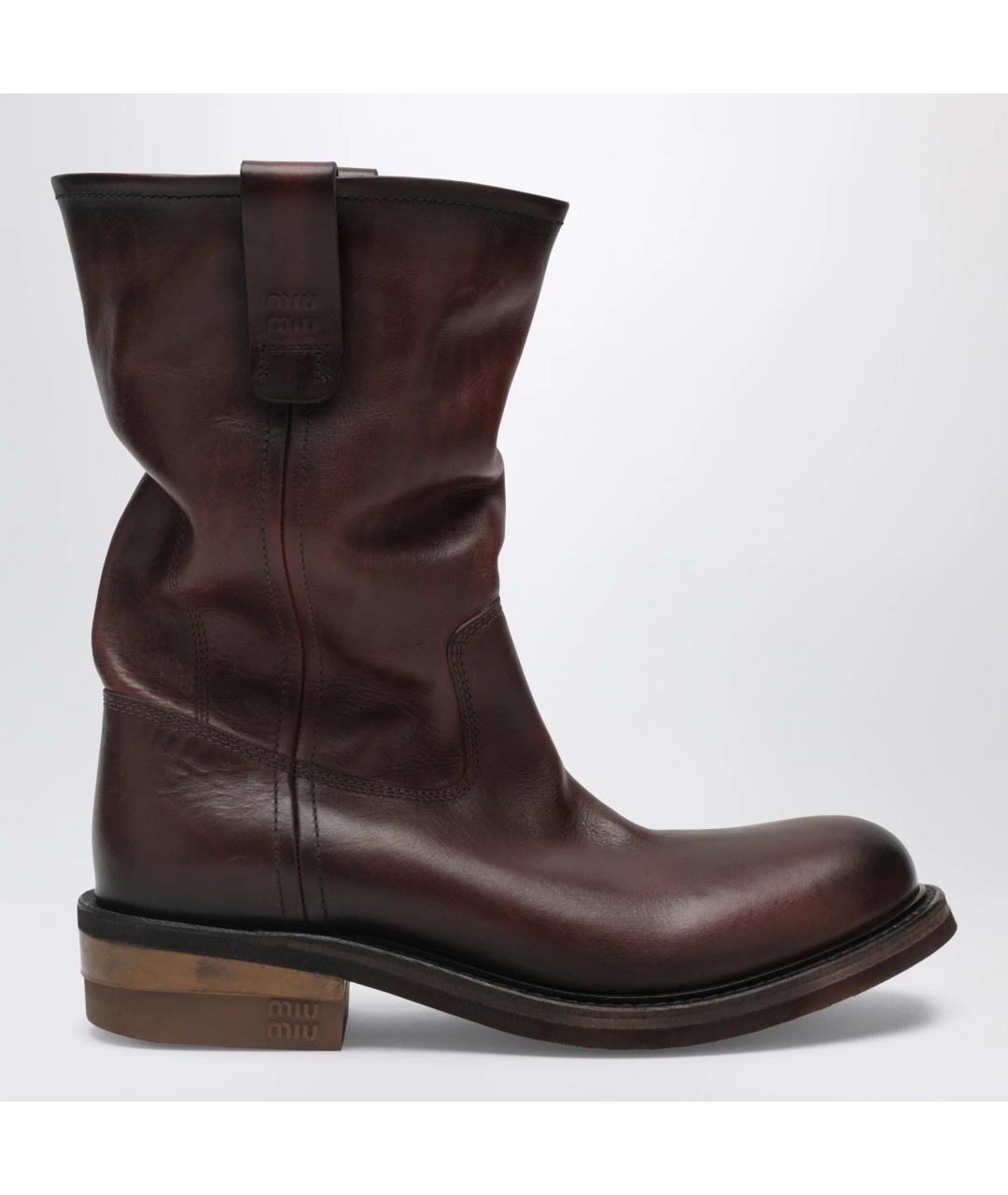 MIU MIU Коричневые кожаные сапоги, фото 3