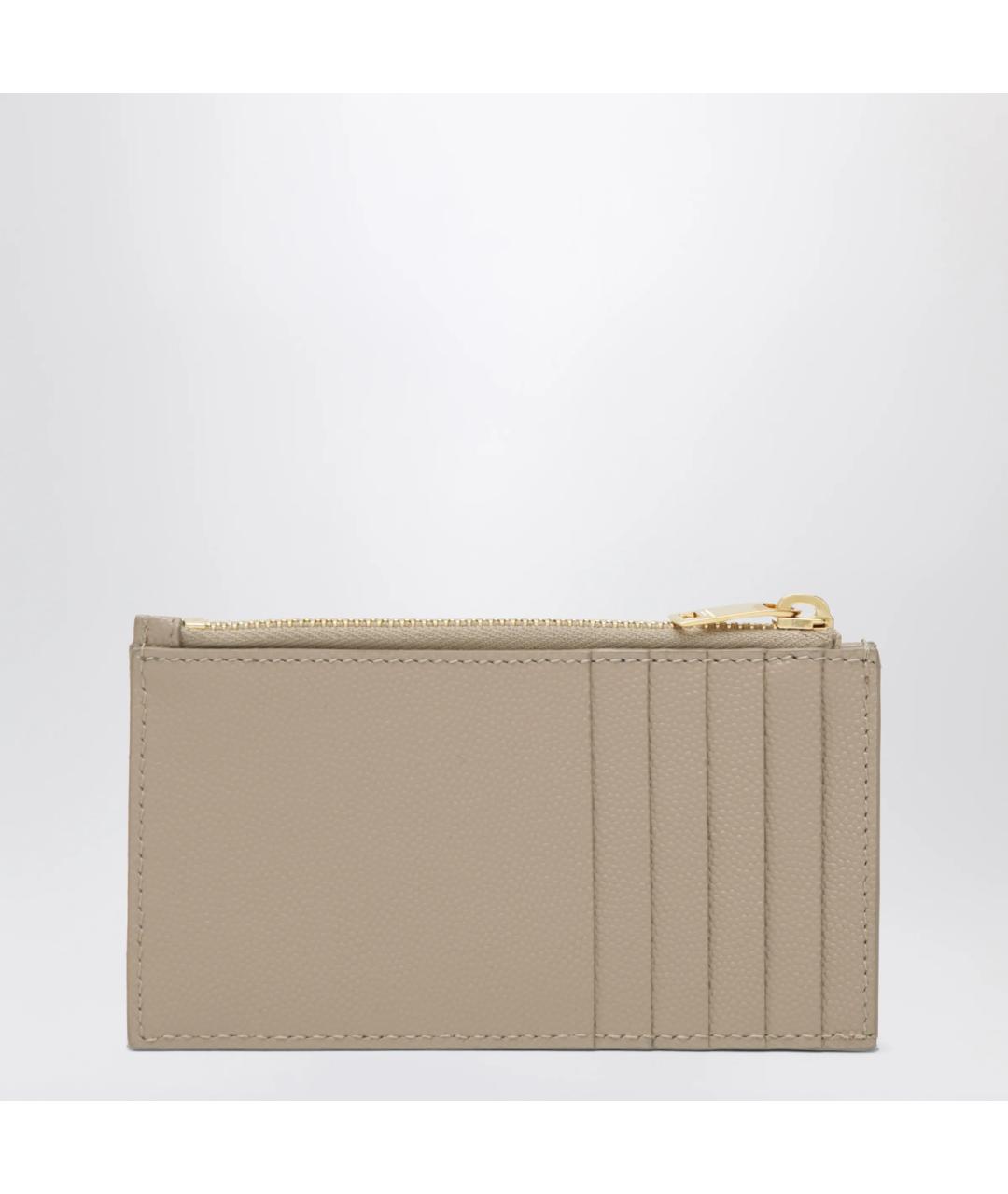 SAINT LAURENT Бежевый кожаный кардхолдер, фото 2