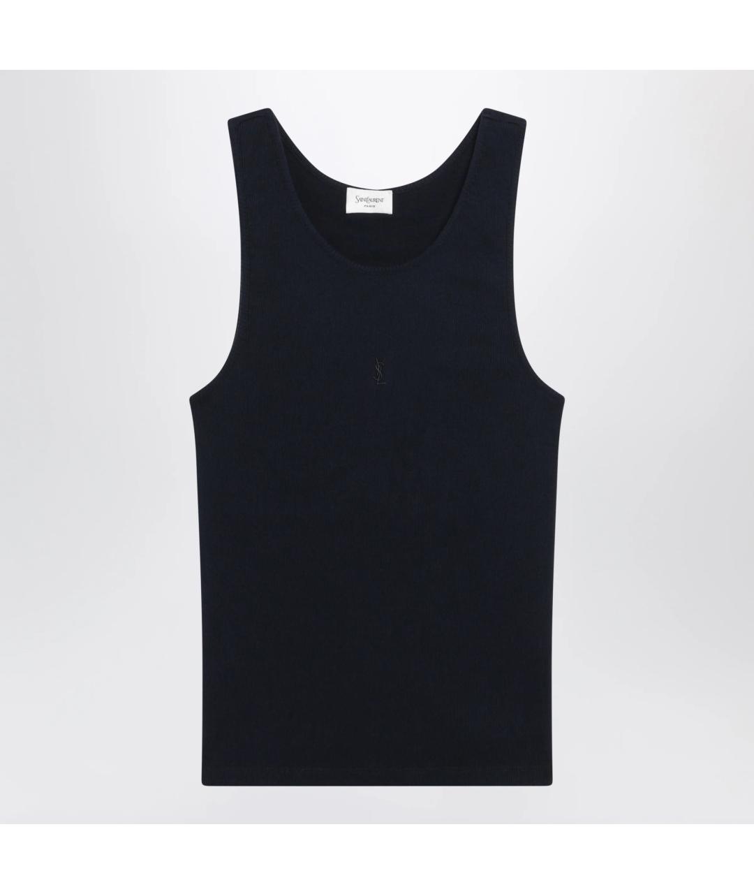 SAINT LAURENT Темно-синяя хлопковая майка, фото 3