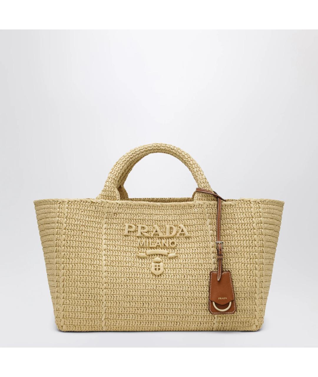 PRADA Бежевая пелетеная сумка тоут, фото 3