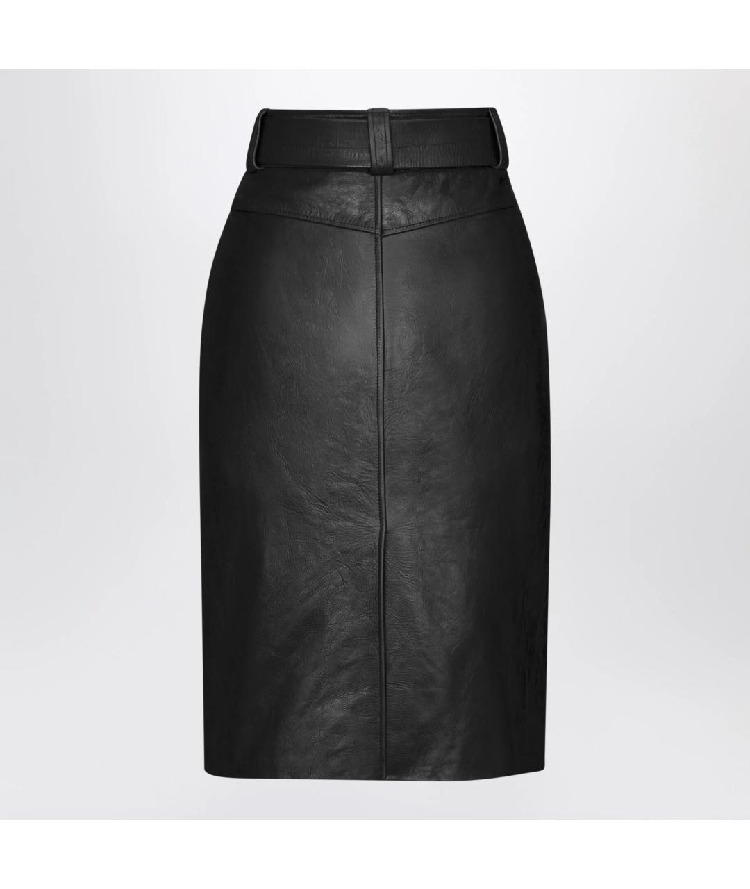SAINT LAURENT Черная кожаная юбка миди, фото 2