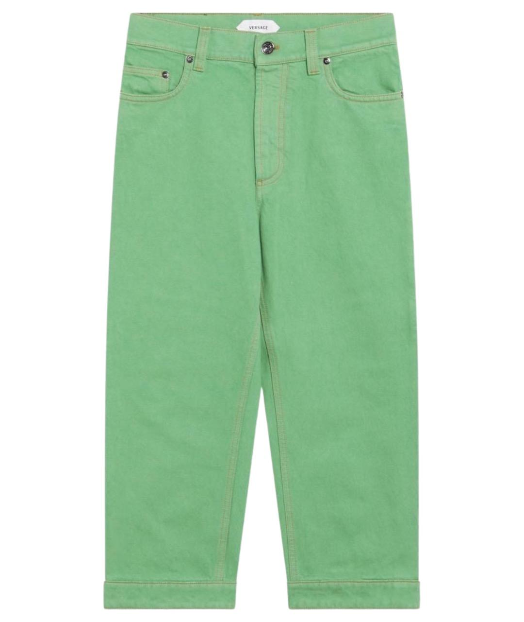 VERSACE Зеленые хлопковые прямые брюки, фото 1
