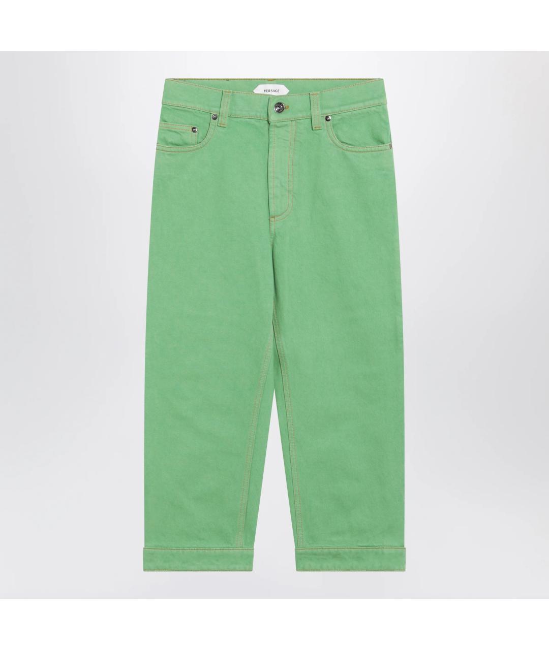 VERSACE Зеленые хлопковые прямые брюки, фото 3