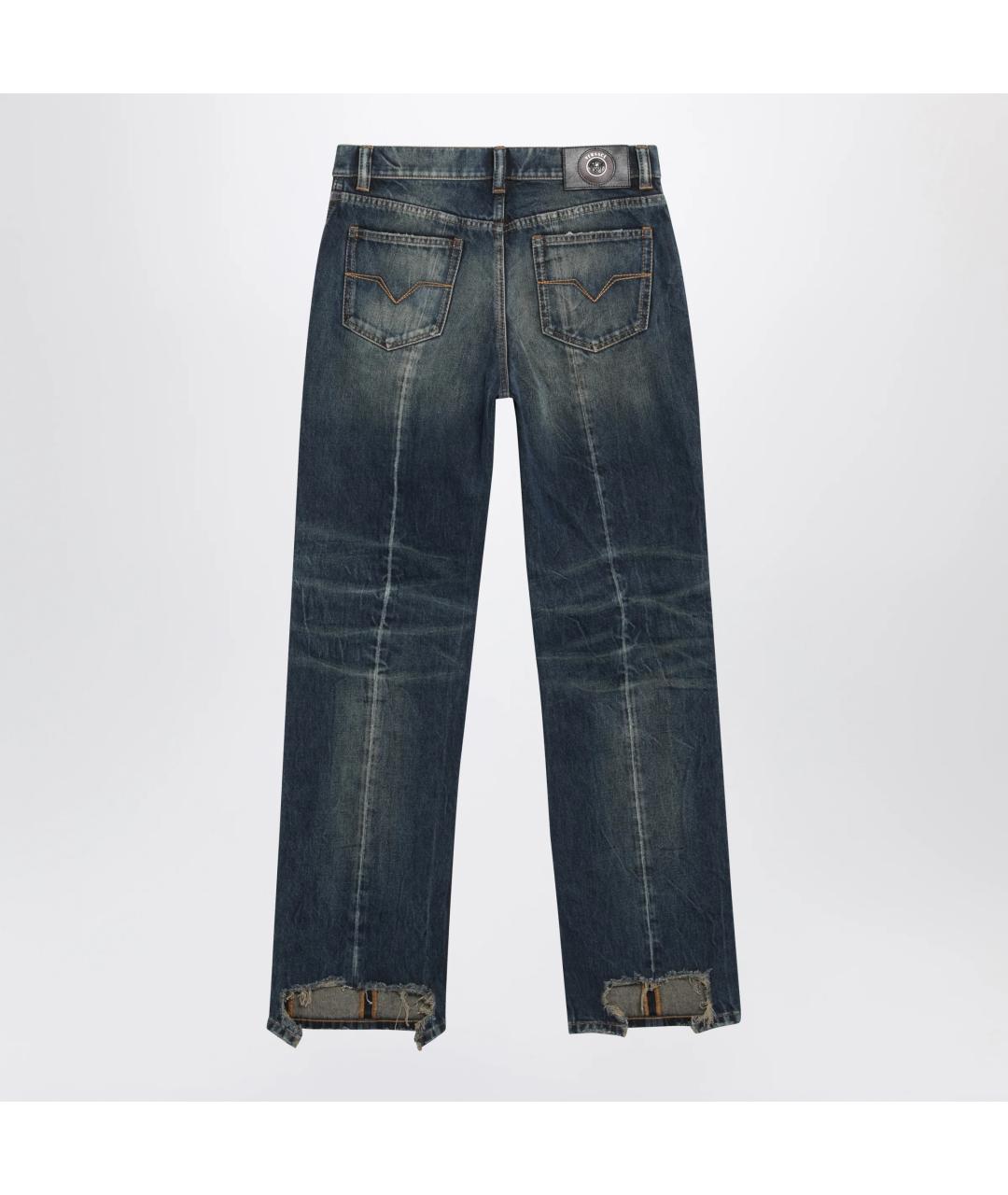 VERSACE Синие хлопковые прямые брюки, фото 2