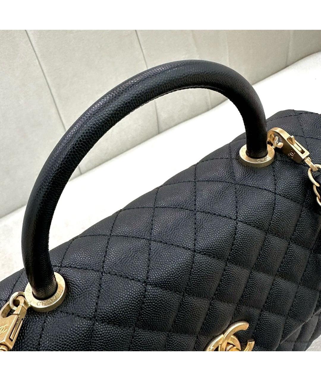 CHANEL Черная кожаная сумка с короткими ручками, фото 7