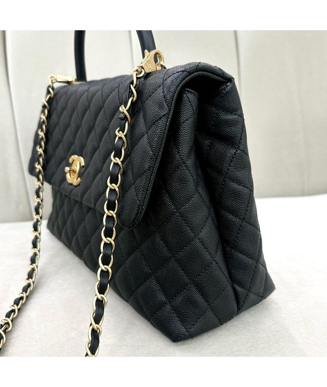 CHANEL Черная кожаная сумка с короткими ручками, фото 4