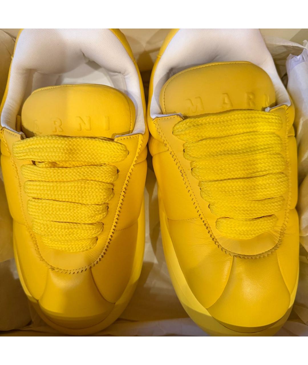 MARNI Желтые кожаные низкие кроссовки / кеды, фото 3