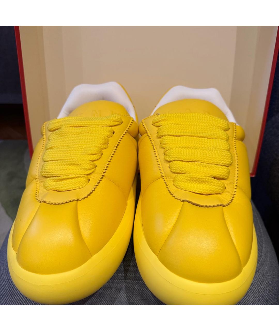 MARNI Желтые кожаные низкие кроссовки / кеды, фото 2
