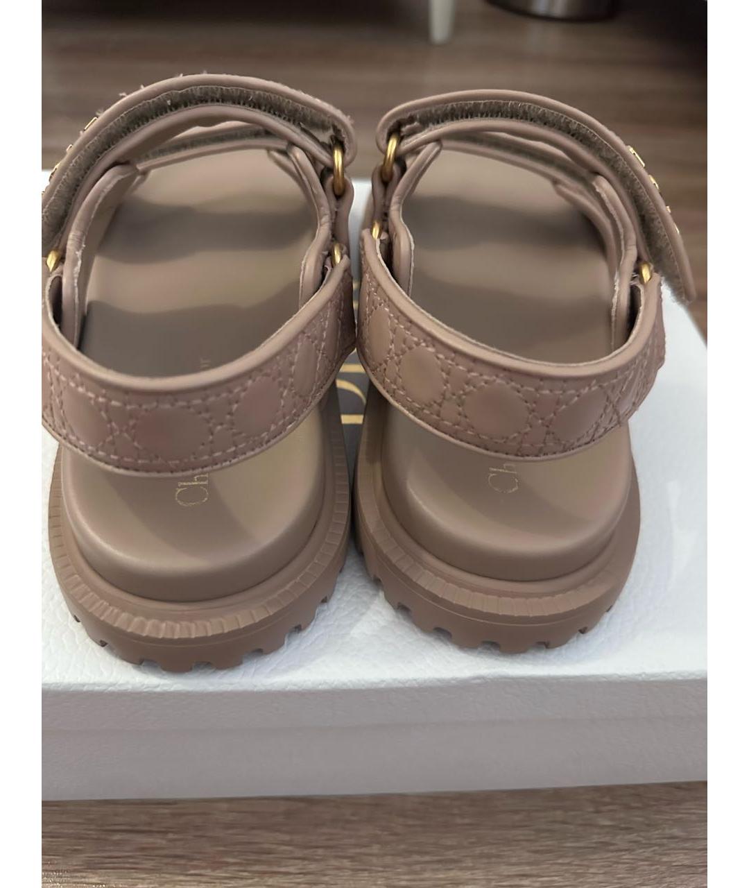 CHRISTIAN DIOR Бежевые кожаные сандалии, фото 3