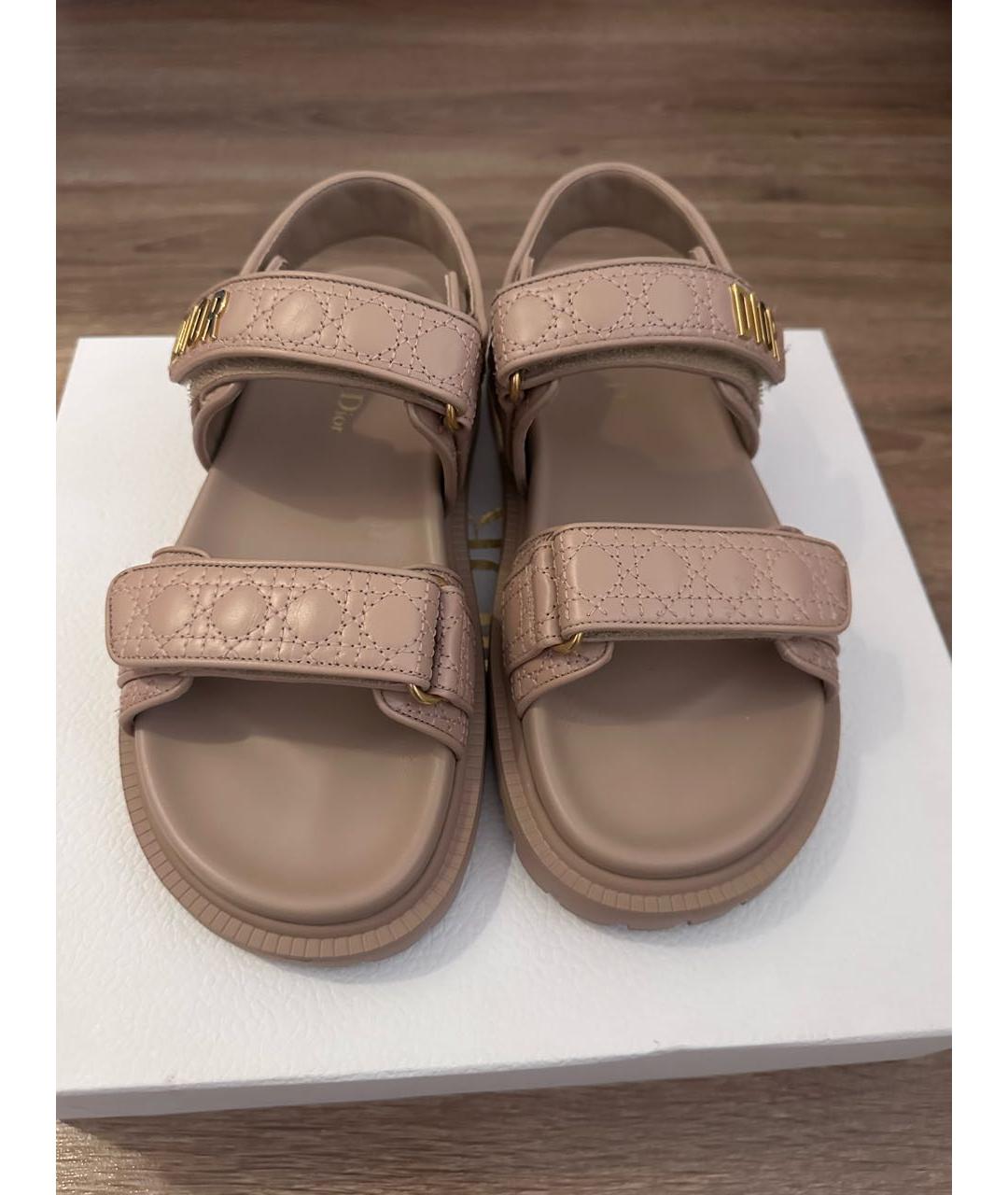 CHRISTIAN DIOR Бежевые кожаные сандалии, фото 2