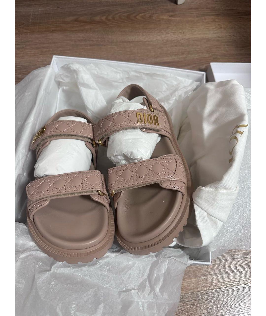 CHRISTIAN DIOR Бежевые кожаные сандалии, фото 8