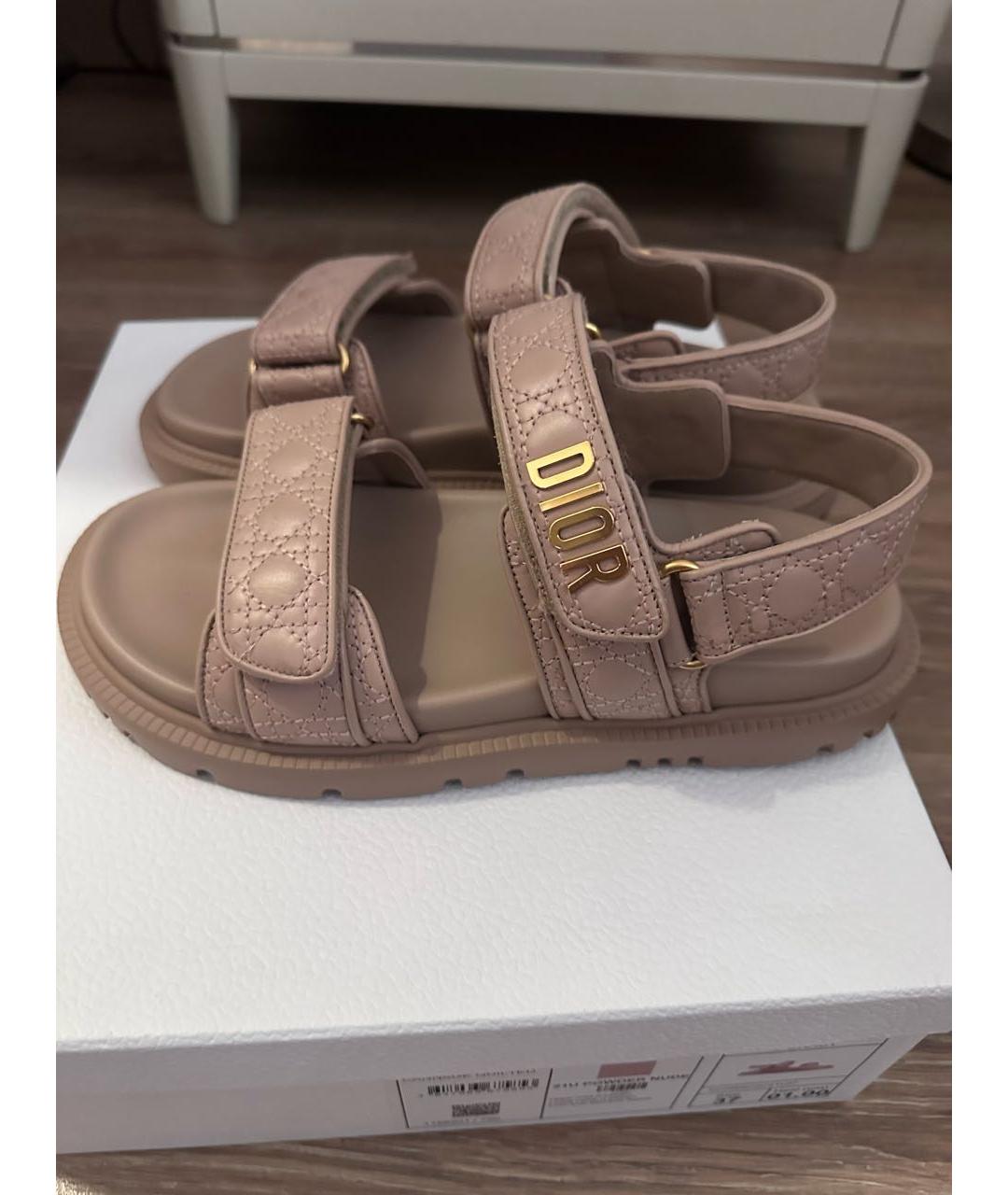 CHRISTIAN DIOR Бежевые кожаные сандалии, фото 9