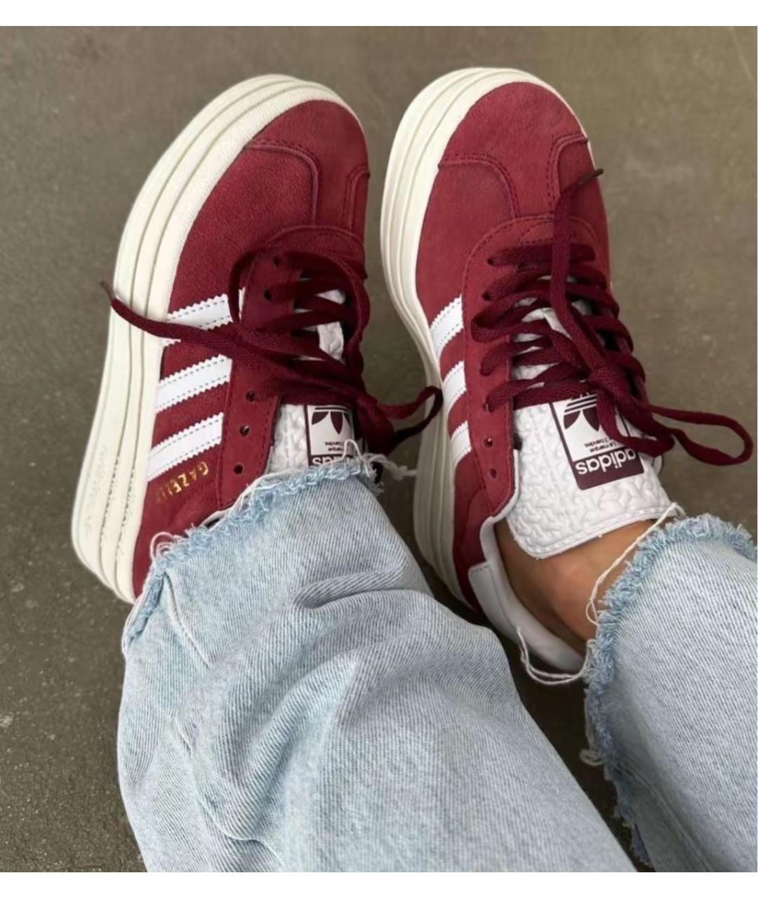 ADIDAS Бордовые замшевые кроссовки, фото 2