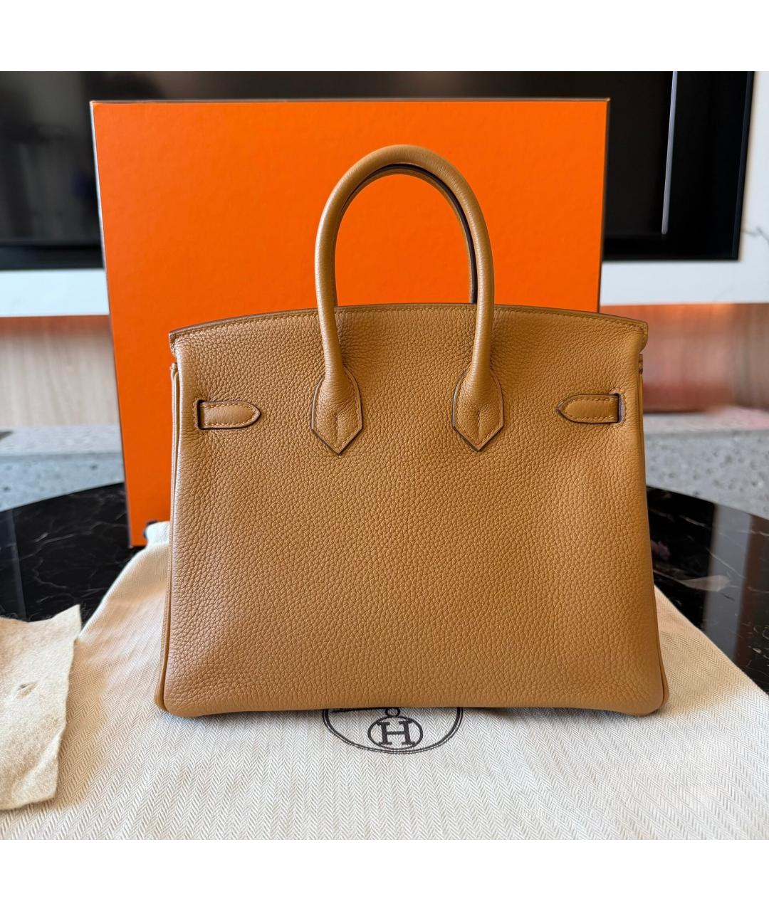 HERMES Коричневая кожаная сумка с короткими ручками, фото 3