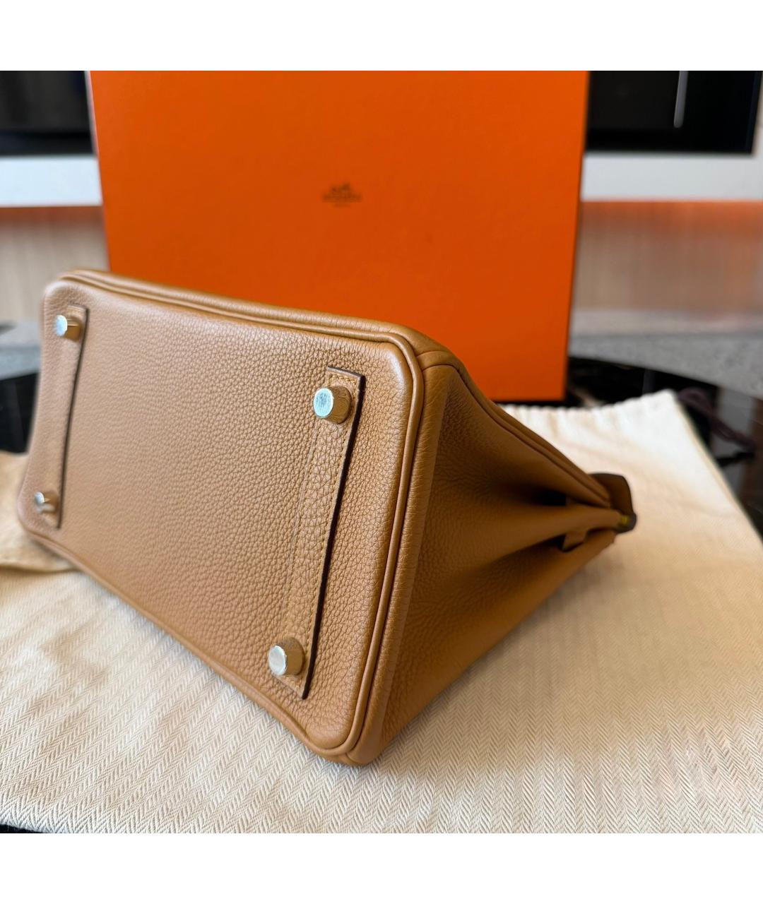 HERMES Коричневая кожаная сумка с короткими ручками, фото 9