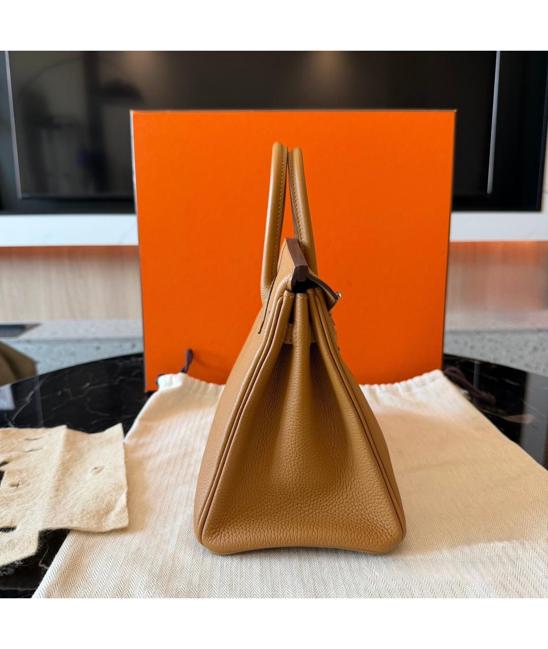 HERMES Коричневая кожаная сумка с короткими ручками, фото 4