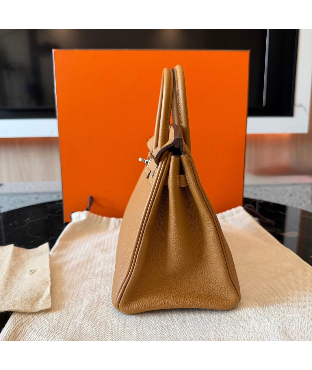 HERMES Коричневая кожаная сумка с короткими ручками, фото 5