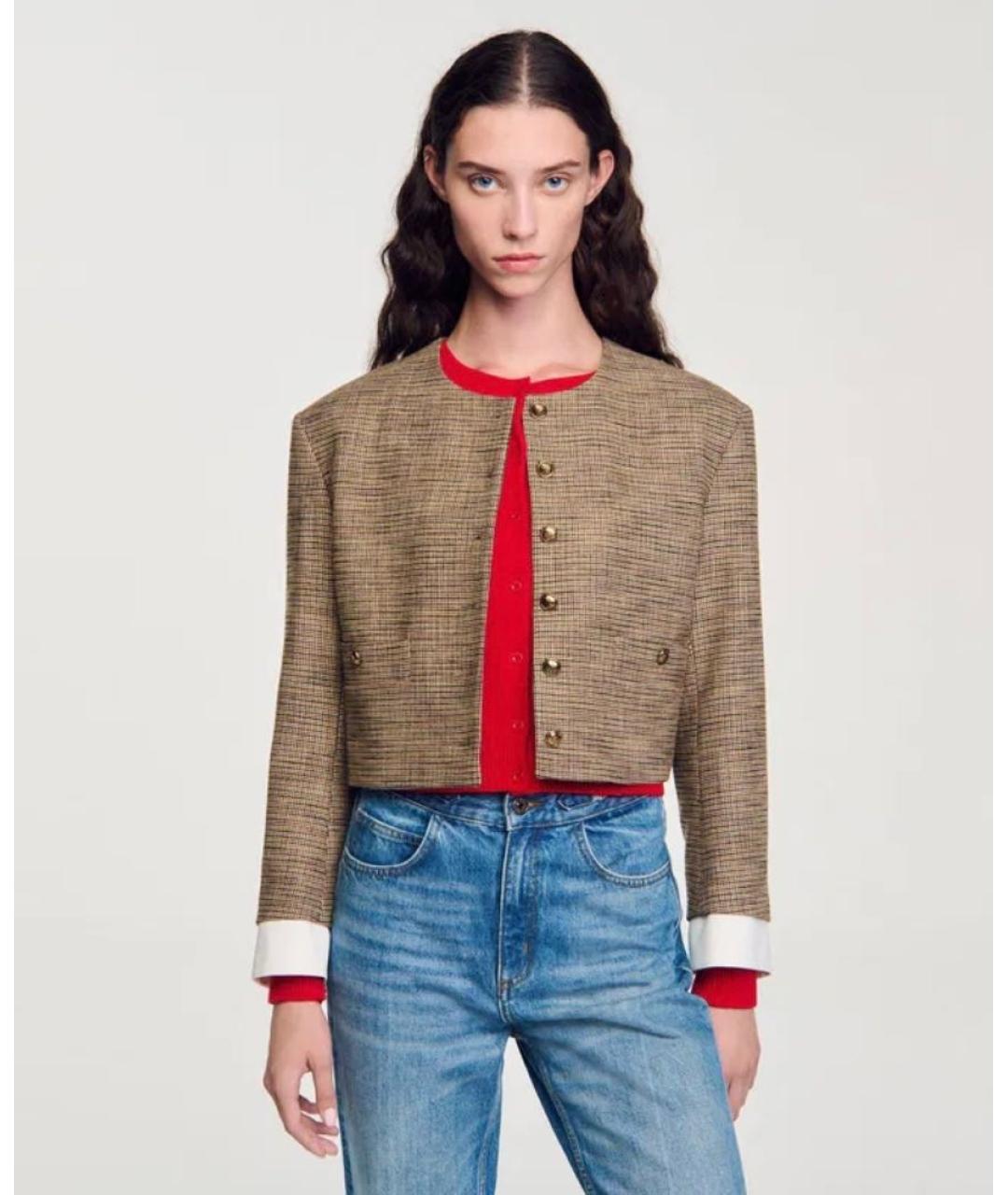 SANDRO Коричневый вискозный жакет/пиджак, фото 8