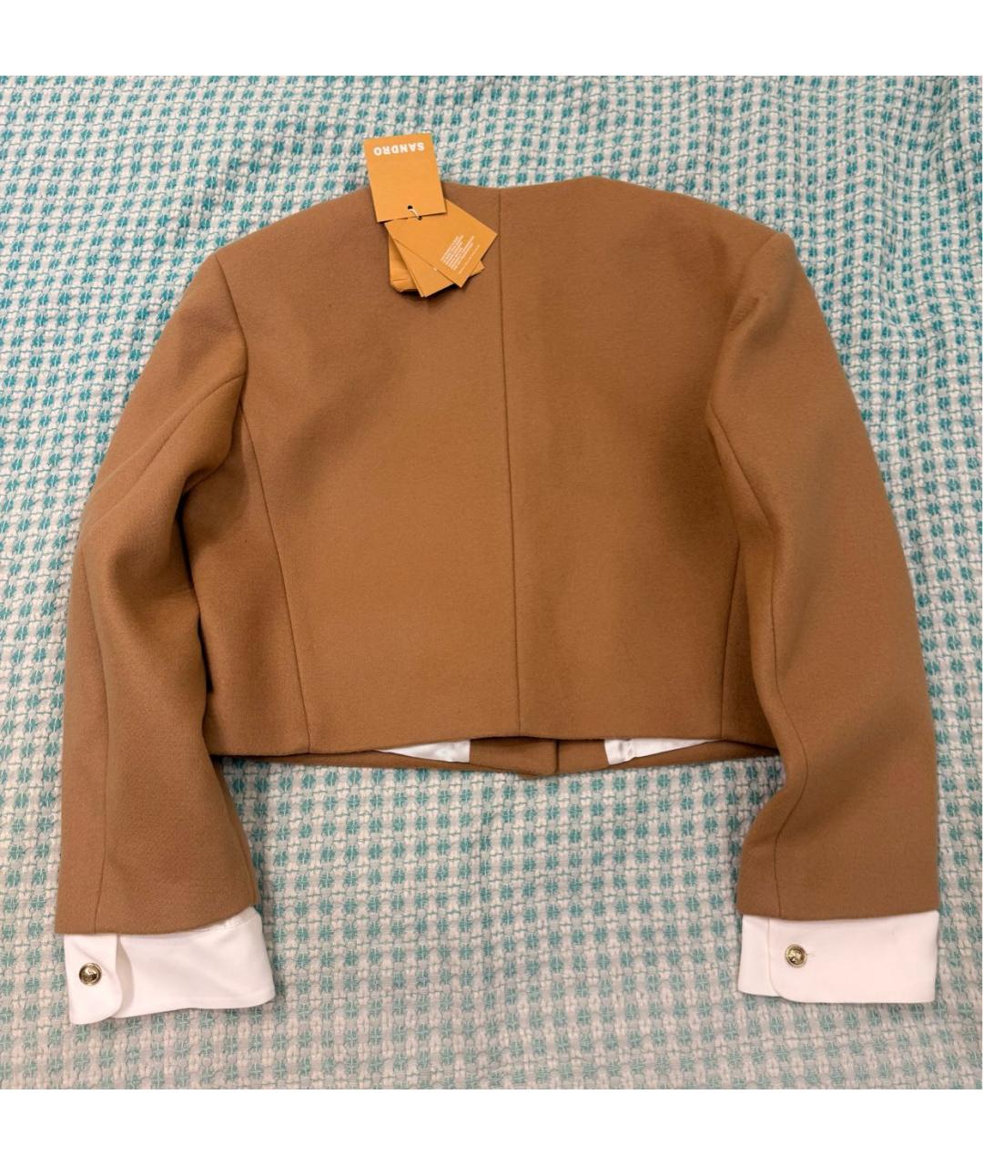 SANDRO Бежевый шерстяной жакет/пиджак, фото 6