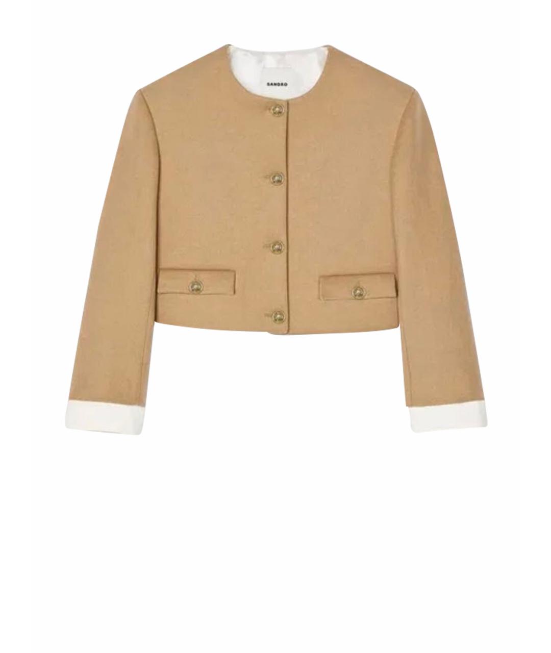 SANDRO Бежевый шерстяной жакет/пиджак, фото 1