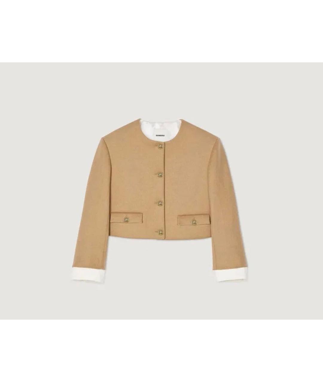 SANDRO Бежевый шерстяной жакет/пиджак, фото 9