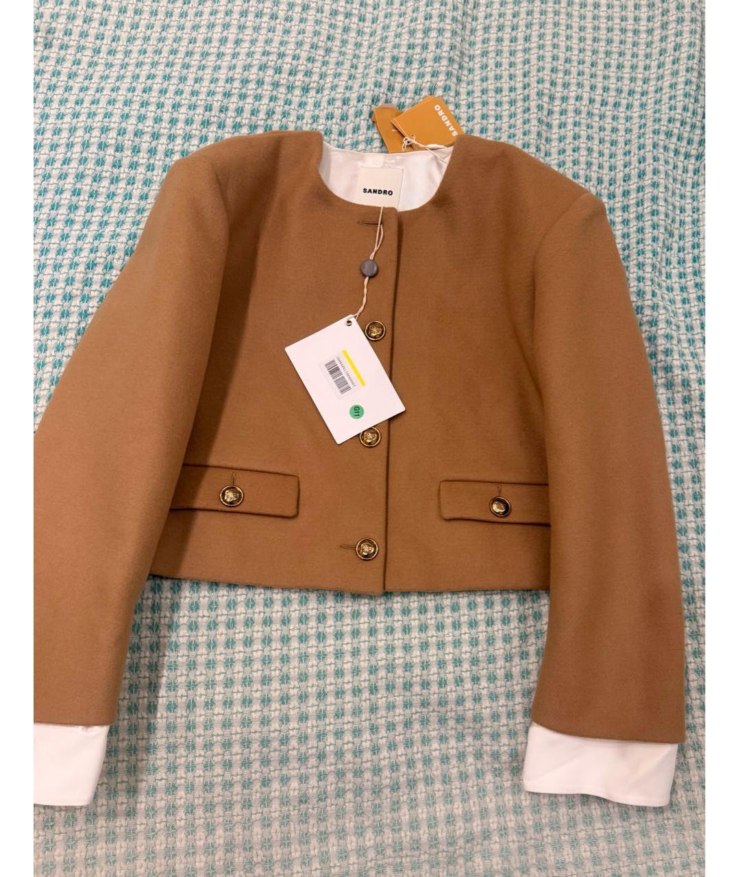 SANDRO Бежевый шерстяной жакет/пиджак, фото 2