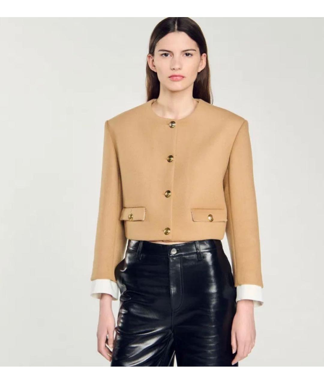 SANDRO Бежевый шерстяной жакет/пиджак, фото 7